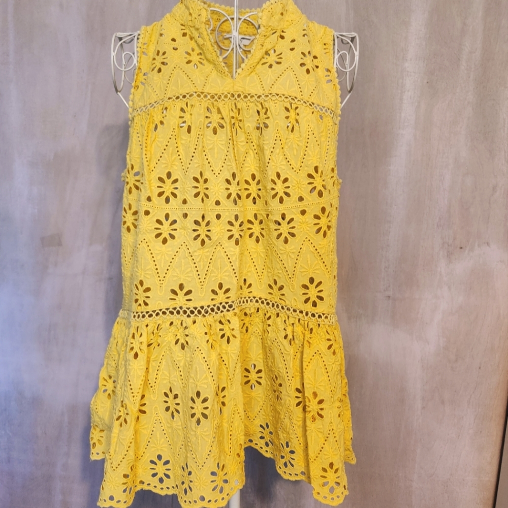 Boho Crown & Ivy Eyelet Lace & Crochet 60s/70s Style Babydoll Top